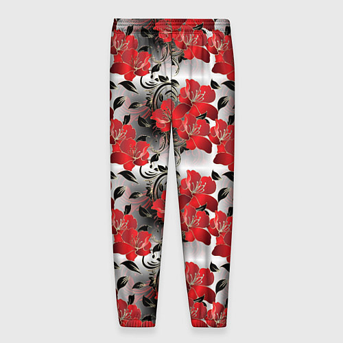 Мужские брюки Красные абстрактные цветы / 3D-принт – фото 2