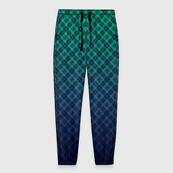 Мужские брюки Клетчатый узор на сине-зеленом градиентном фоне