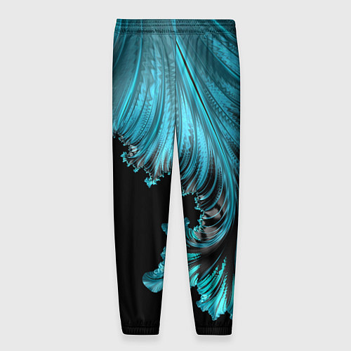 Мужские брюки Черный с голубым неоновый фрактал Ледяная абстракц / 3D-принт – фото 2