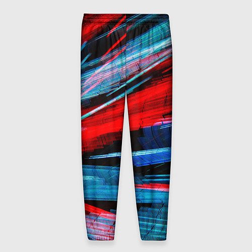 Мужские брюки Неоновые прерывающиеся линии - Красный и голубой / 3D-принт – фото 2