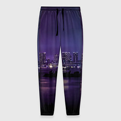 Мужские брюки Неоновый город с рекой - Фиолетовый