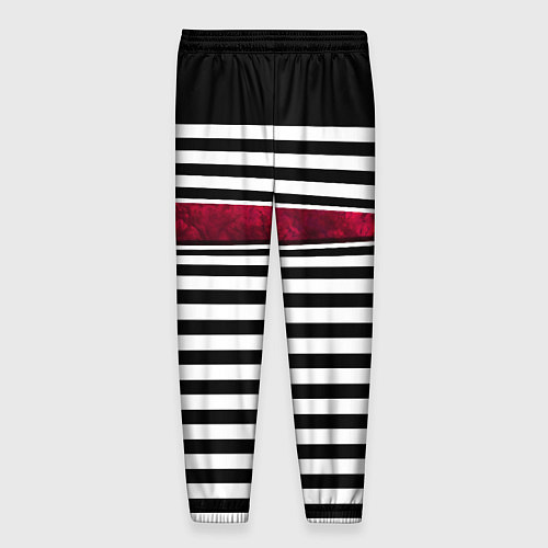 Мужские брюки Полосатый современный черно-белый с красной вставк / 3D-принт – фото 2