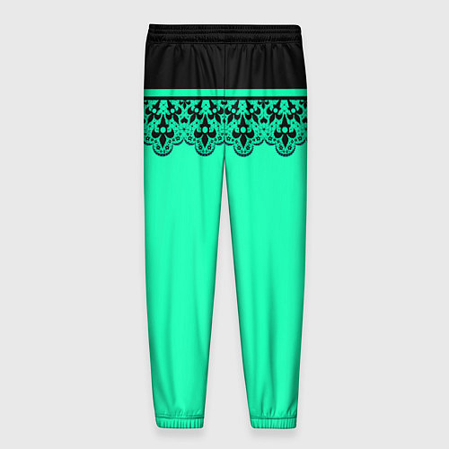 Мужские брюки Черные кружева на ярком неоновом зеленом фоне lace / 3D-принт – фото 2