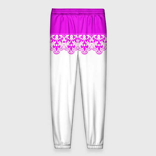 Мужские брюки White and pink lace pattern / 3D-принт – фото 2
