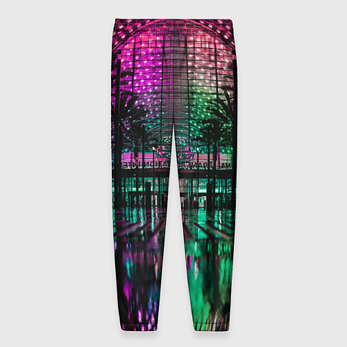 Мужские брюки Неоновое здание ночью - Розовый / 3D-принт – фото 2