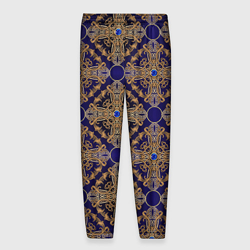 Мужские брюки Blue gold золотые узоры / 3D-принт – фото 2