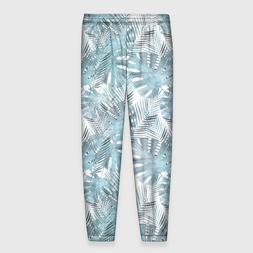 Мужские брюки Голубые листья пальмы на белом / 3D-принт – фото 2