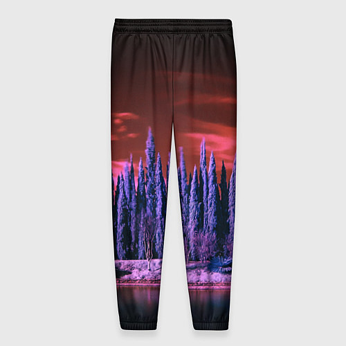 Мужские брюки Абстрактный фиолетовый лес и тёмная река / 3D-принт – фото 2