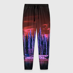 Мужские брюки Абстрактный фиолетовый лес и тёмная река