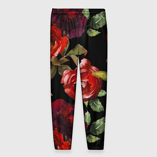 Мужские брюки Цветы Нарисованные Розы На Чёрном Фоне / 3D-принт – фото 2