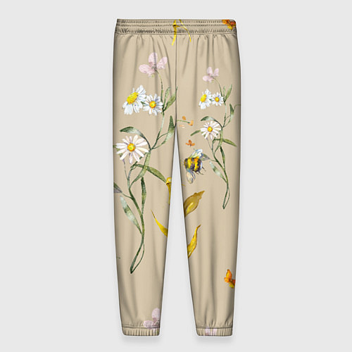 Мужские брюки Нарисованные Цветы Ромашки и Пчёлы / 3D-принт – фото 2