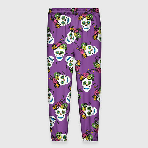 Мужские брюки Сахарные черепа на фиолетовом паттерн / 3D-принт – фото 2