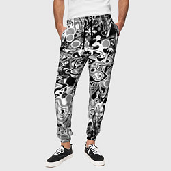 Брюки на резинке мужские Черно-белый абстрактный паттерн, цвет: 3D-принт — фото 2