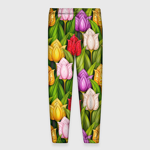 Мужские брюки Объемные разноцветные тюльпаны / 3D-принт – фото 2