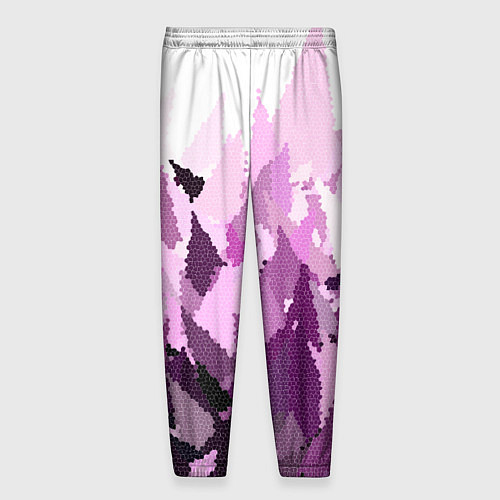 Мужские брюки Мозаичный узор в розовых и сиреневых тонах на бело / 3D-принт – фото 2