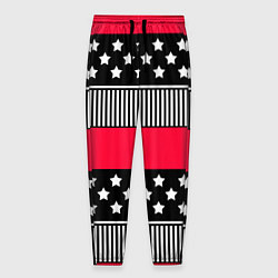Брюки на резинке мужские Red and black pattern with stripes and stars, цвет: 3D-принт