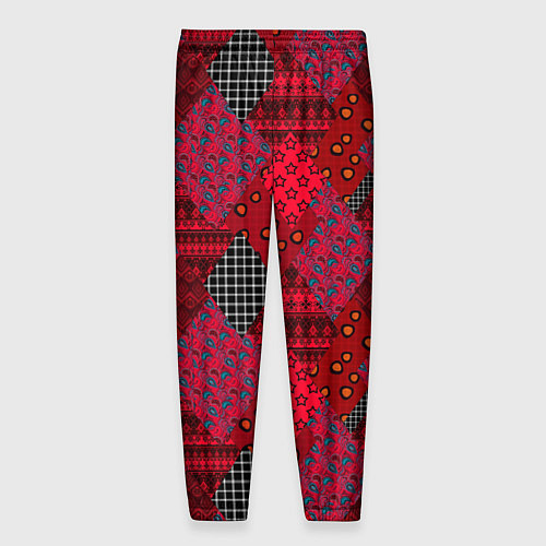 Мужские брюки Красный лоскутный узор пэчворк / 3D-принт – фото 2