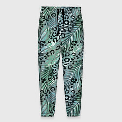 Мужские брюки Листья пальмы на леопардовом серо - зеленом фоне
