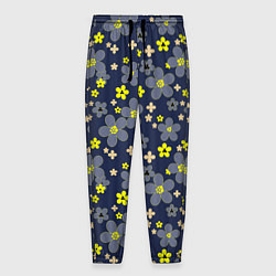 Мужские брюки Лимонного цвета цветы на серо-синем фоне