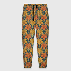Мужские брюки Осенние кленовые листья в золотой чешуей на бирюзо