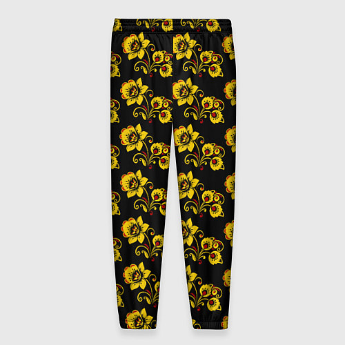 Мужские брюки Хохломская роспись цветы на чёрном фоне / 3D-принт – фото 2