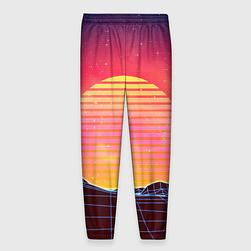 Мужские брюки Абстрактные 3D неоновые горы на закате / 3D-принт – фото 2