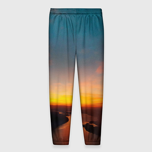 Мужские брюки Горная река на фоне заката / 3D-принт – фото 2