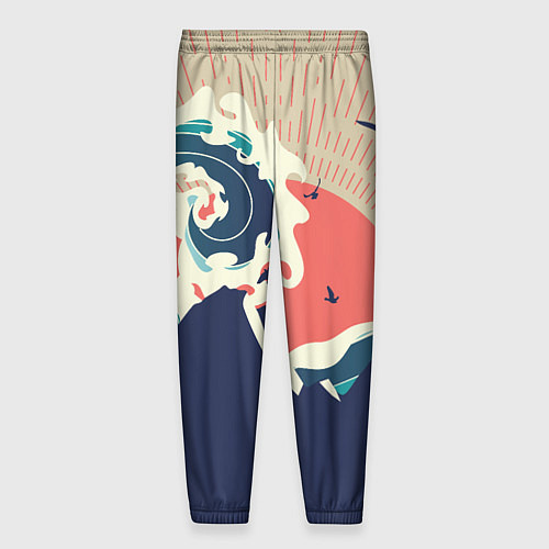 Мужские брюки Большая океанская волна и силуэт пустынного остров / 3D-принт – фото 2