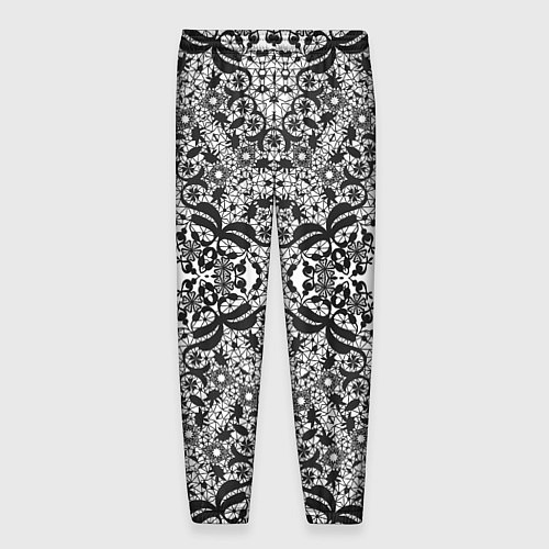 Мужские брюки Черно-белый ажурный кружевной узор / 3D-принт – фото 2