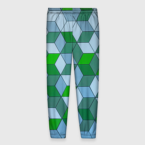 Мужские брюки Зелёные и серые абстрактные кубы с оптической иллю / 3D-принт – фото 2