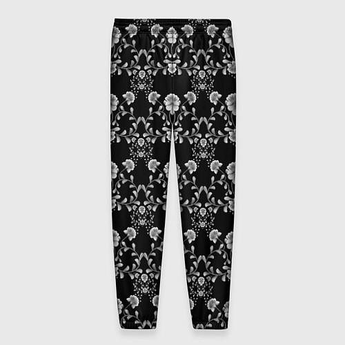 Мужские брюки Черно-белый цветочный полосатый ретро узор / 3D-принт – фото 2
