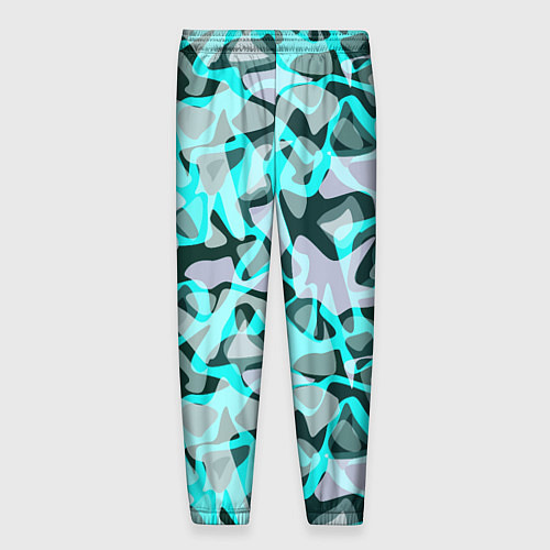 Мужские брюки Пятнистый абстрактный узор серый с бирюзовыми лини / 3D-принт – фото 2