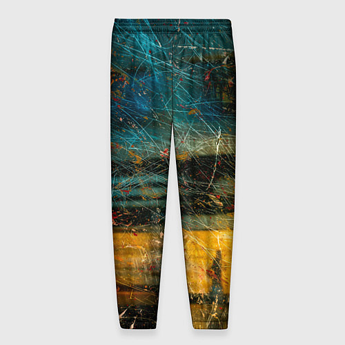 Мужские брюки Синие и жёлтые огни и царапины / 3D-принт – фото 2