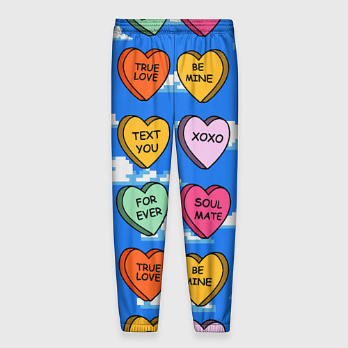Мужские брюки Валентинки конфетки сердечки с посланиями / 3D-принт – фото 2