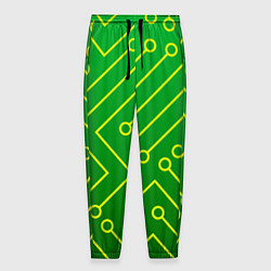 Мужские брюки Технический зелёный паттерн с жёлтыми лучами
