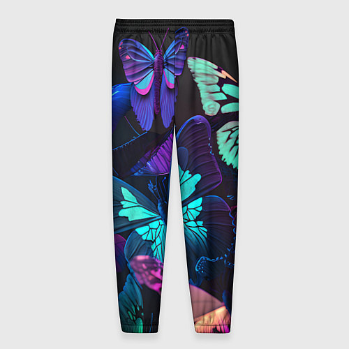 Мужские брюки Много неоновых бабочек / 3D-принт – фото 2