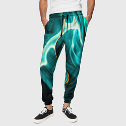 Брюки на резинке мужские Жидкая краска - голубые разводы, цвет: 3D-принт — фото 2