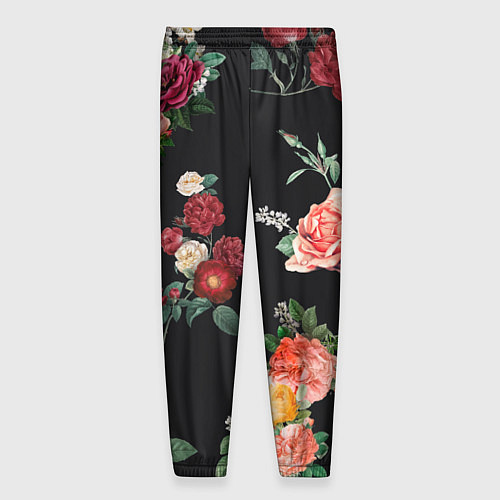 Мужские брюки Букеты цветов на черном фоне / 3D-принт – фото 2