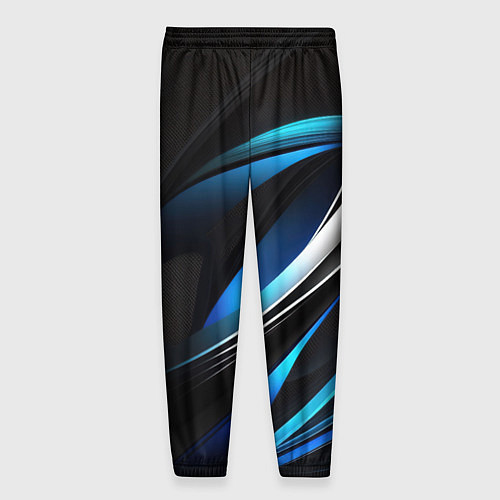 Мужские брюки Абстрактные синие и белые линии на черном фоне / 3D-принт – фото 2