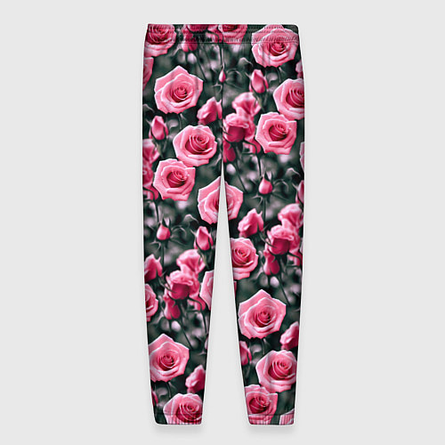 Мужские брюки Кусты розовых роз на сером фоне / 3D-принт – фото 2