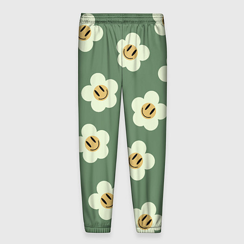 Мужские брюки Цветочки-смайлики: темно-зеленый паттерн / 3D-принт – фото 2
