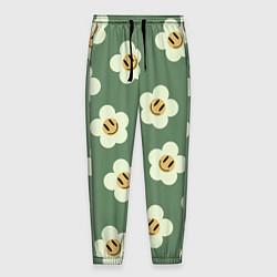 Мужские брюки Цветочки-смайлики: темно-зеленый паттерн