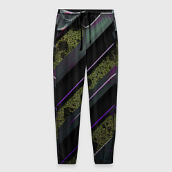 Брюки на резинке мужские Фиолетовые и зеленые вставки, цвет: 3D-принт