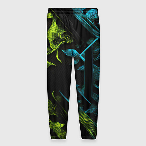 Мужские брюки Зеленые и синие абстрактные листья / 3D-принт – фото 2