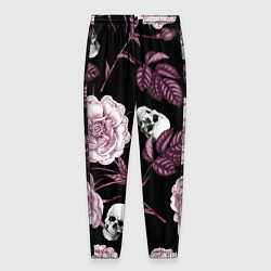 Мужские брюки Розовые цветы с черепами