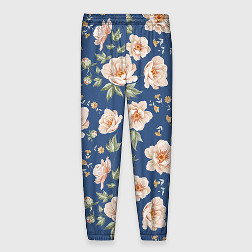 Мужские брюки Розовые пионы на синем фоне / 3D-принт – фото 2
