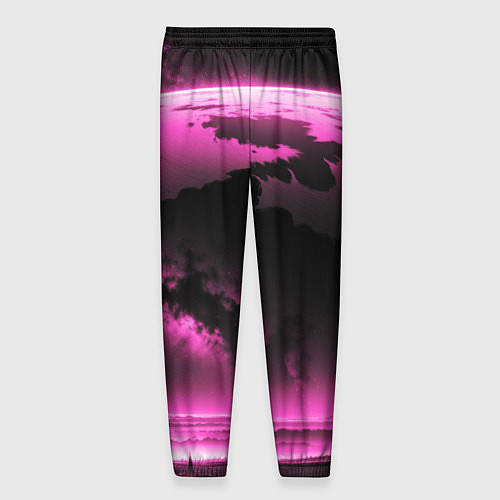 Мужские брюки Сай фай пейзаж в черно розовых тонах / 3D-принт – фото 2