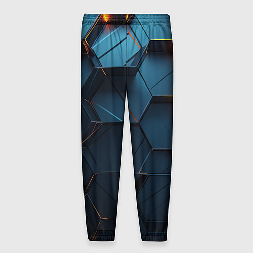 Мужские брюки Синие объемные плиты с оранжевыми вставками / 3D-принт – фото 2