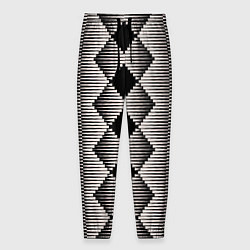 Брюки на резинке мужские Черные бежевые ромбы, цвет: 3D-принт