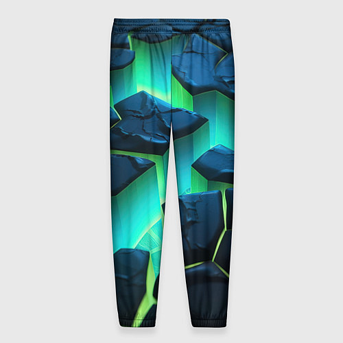 Мужские брюки Разлом объемных зеленых плит / 3D-принт – фото 2